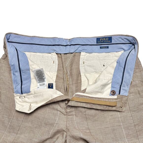 Polo Ralph Lauren | Men | Tan Linen Blend 9 Inch Glen Plaid Shorts | Sz 36 - Picture 9 of 10